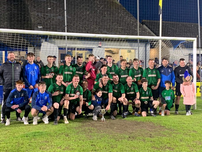 Hakin 2nds celebrate their victory at the Ogi Bridge Meadow Stadium