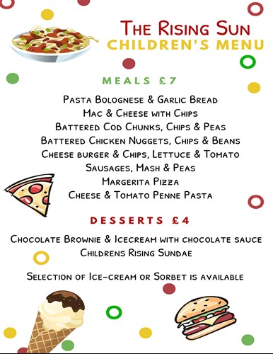 The Rising Sun Kids Menu