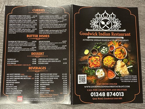 Goodwick Indian Restaurant Menu - Side 1